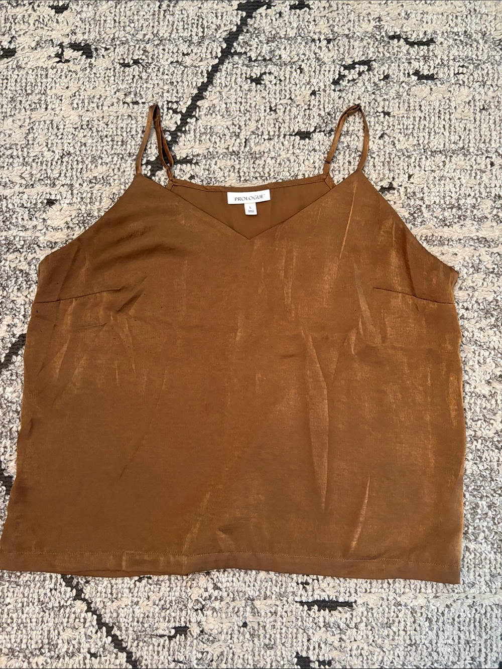 Prologue Satin V-Neck Camisole in Caramel Brown/Gold
